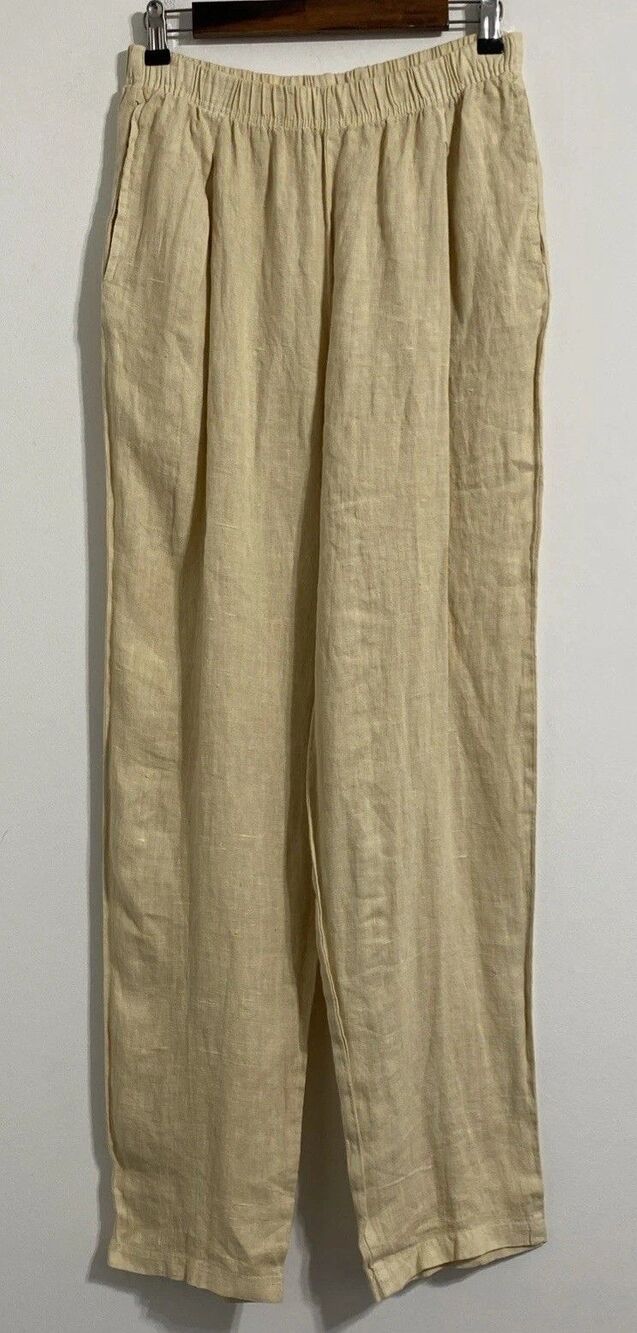 Hot Cotton 100% Linen Pants Womens M Beige Sustainable Natural Coastal Boho NEW